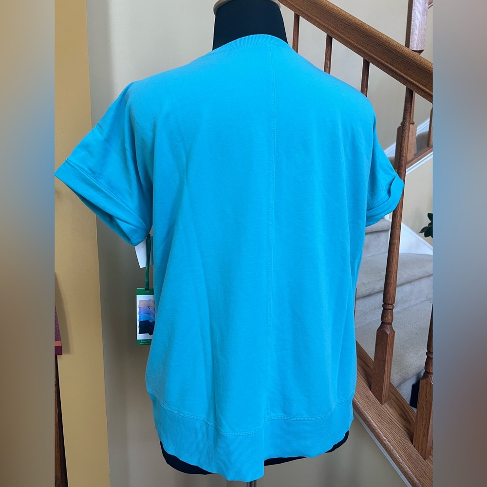 GREEN TEA Enzyme Washed Short Sleeve Top, Sz L, NWT - Lt Blue/Turquoise - Picture 3 of 6